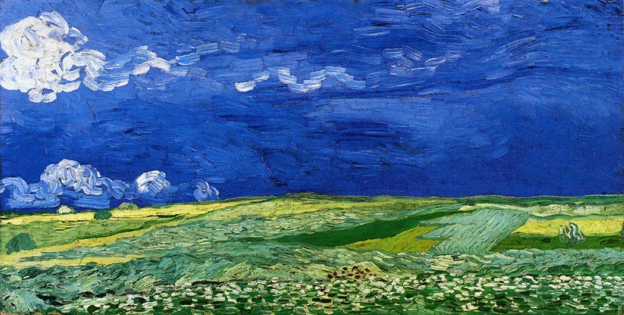 Champs de blé sous les nuages ​​Thunder van Gogh Peintures à l'huile